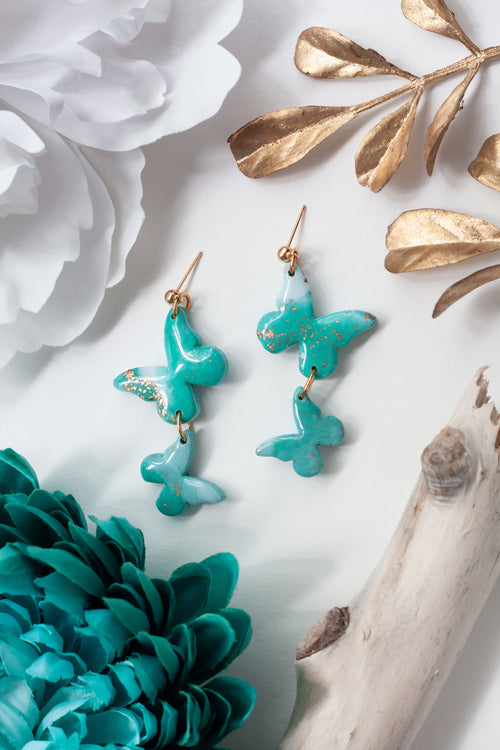 Turquoise Butterfly Clay Earrings
