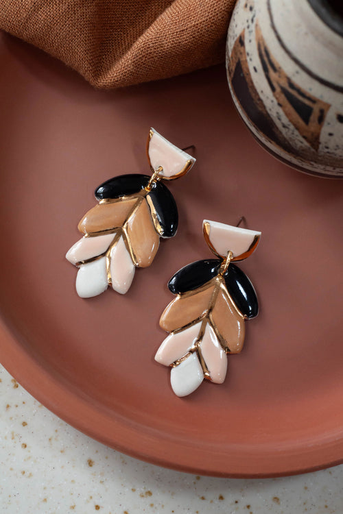 Lotus Porcelain Dangle Earrings in Blush, Black, Coffee and White