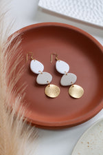 River White, Nude and Gold Clay Earrings