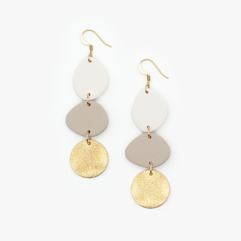 River White, Nude and Gold Clay Earrings