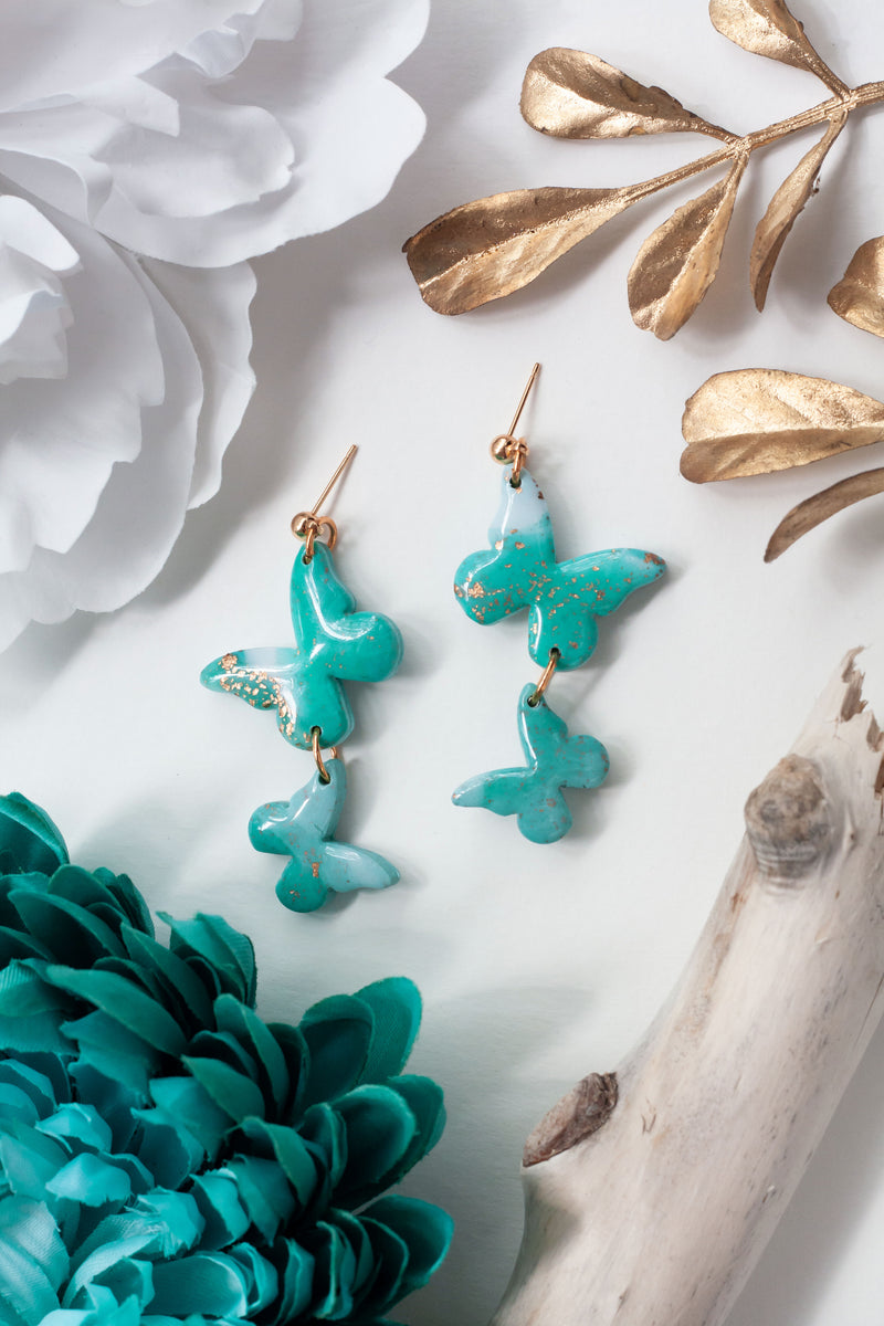 Turquoise Butterfly Clay Earrings