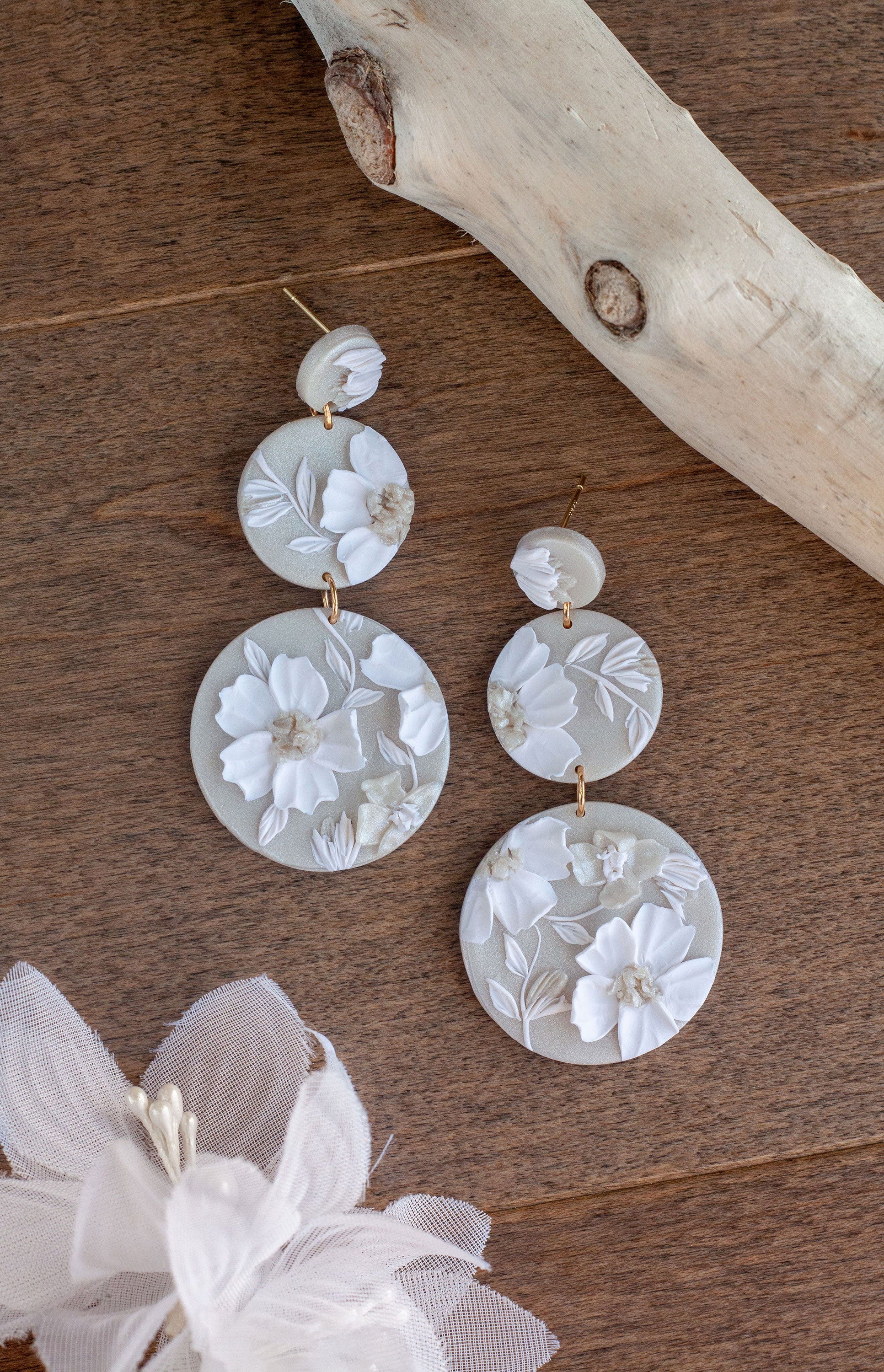 Snow Queen 3-Tier Floral Earrings – Fire & Colour