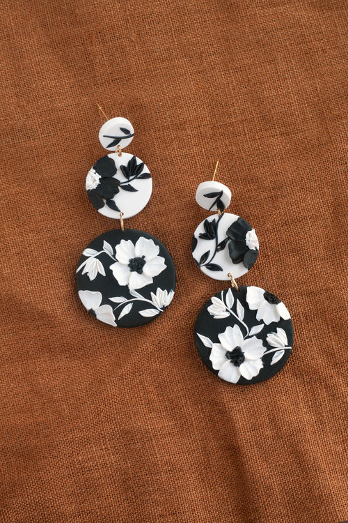 Tuxedo 3-Tier Floral Earrings