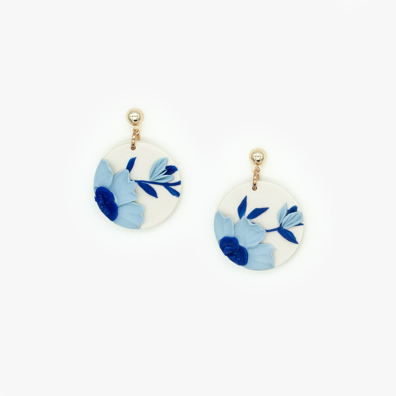 Delft Blue Mini Floral Earrings