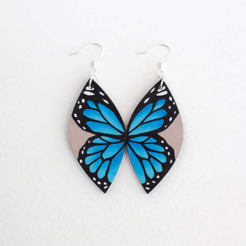 Blue Morpho Butterfly Hand-Painted Earrings