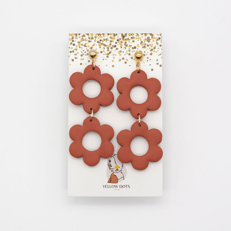 Double Flower Earrings in Terra Cotta