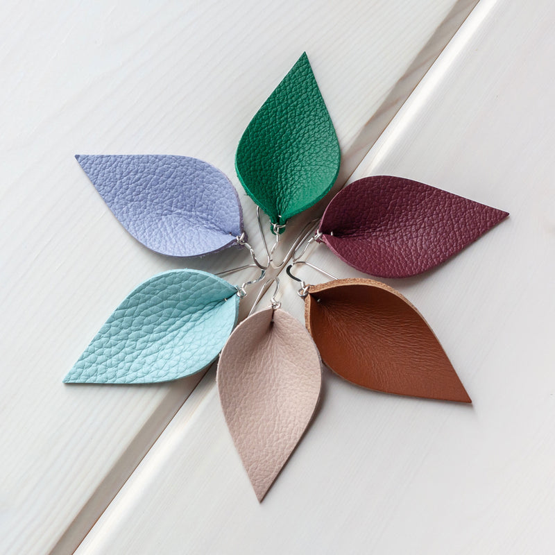 Leather Leaf Earrings - Nude Pink