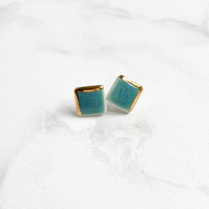 Blue-Green and Gold Square Studs