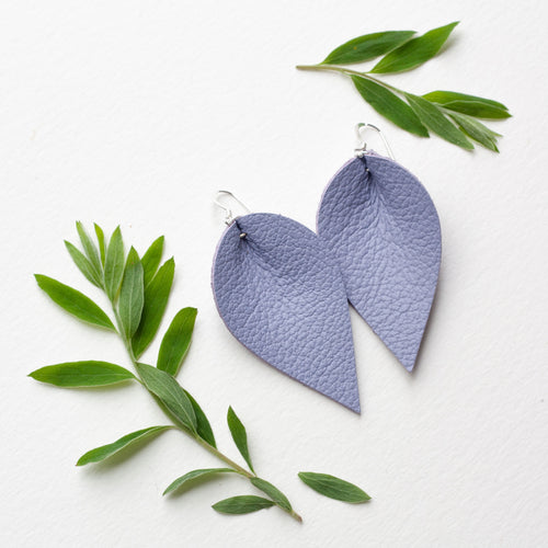 Leather Leaf Earrings - Lavender Purple