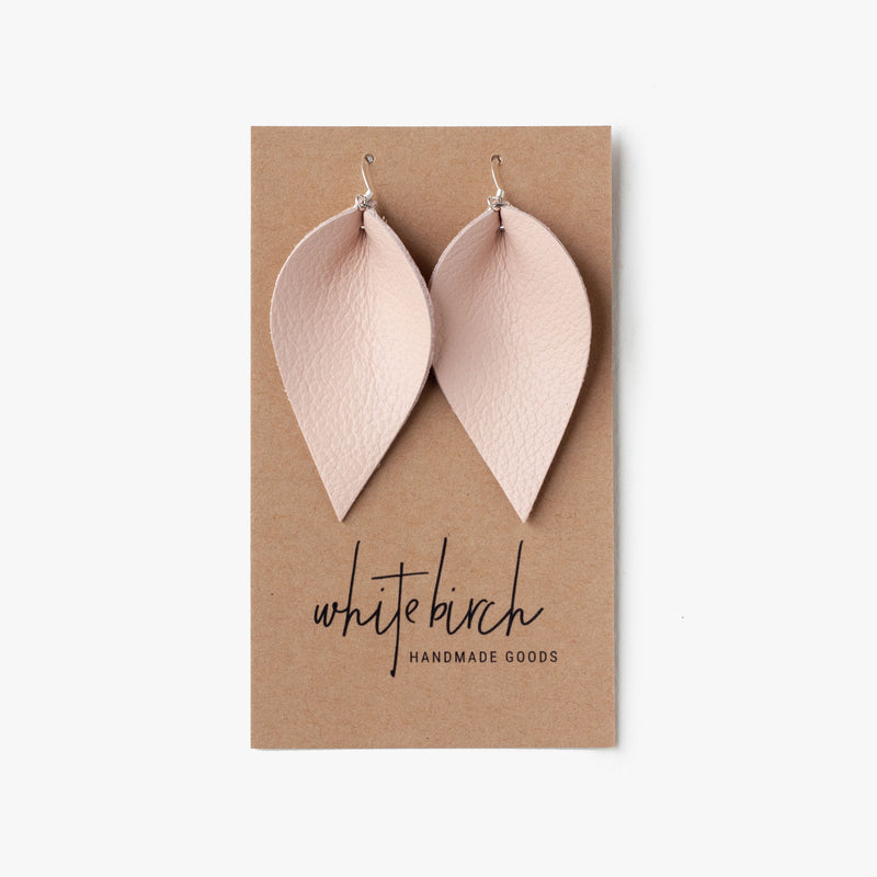 Leather Leaf Earrings - Nude Pink