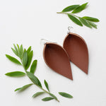 Leather Leaf Earrings - Pecan Brown