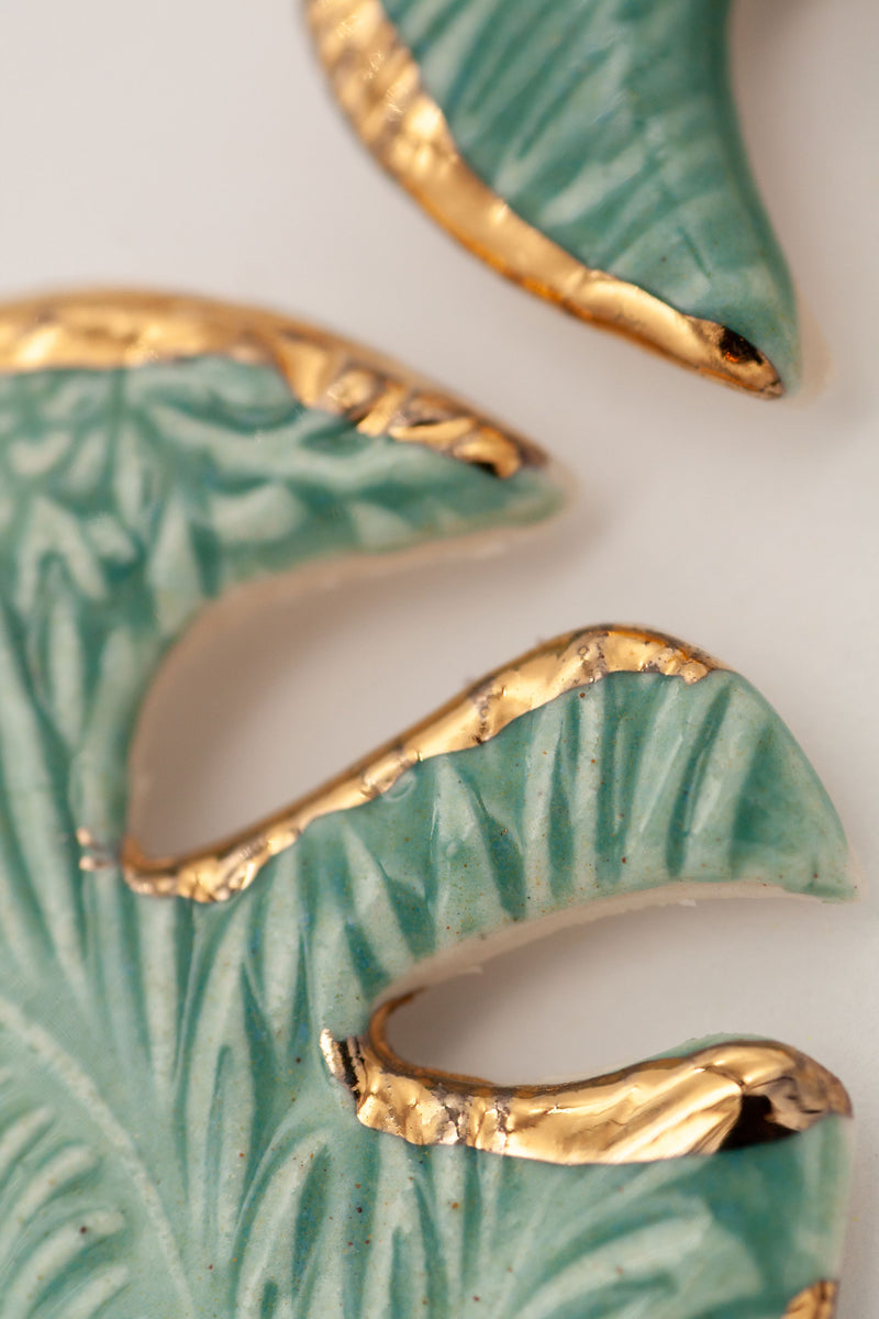 Monstera Leaf Porcelain Dangle Earrings