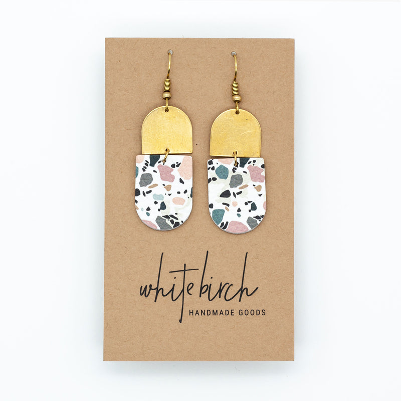 Terrazzo Leather with Brass Accent Earrings