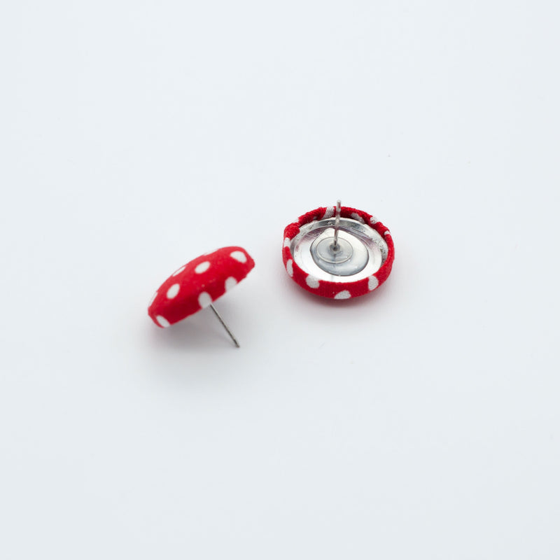 Vintage Fabric Stud Earrings - Red with White Polka Dots