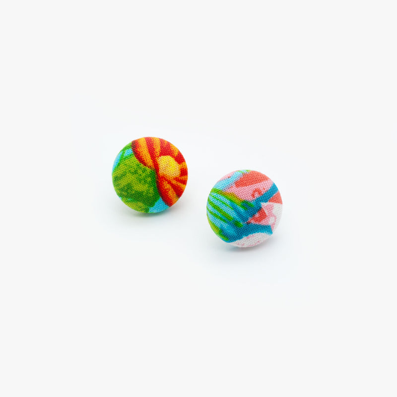 Vintage Fabric Stud Earrings - Tropical Print